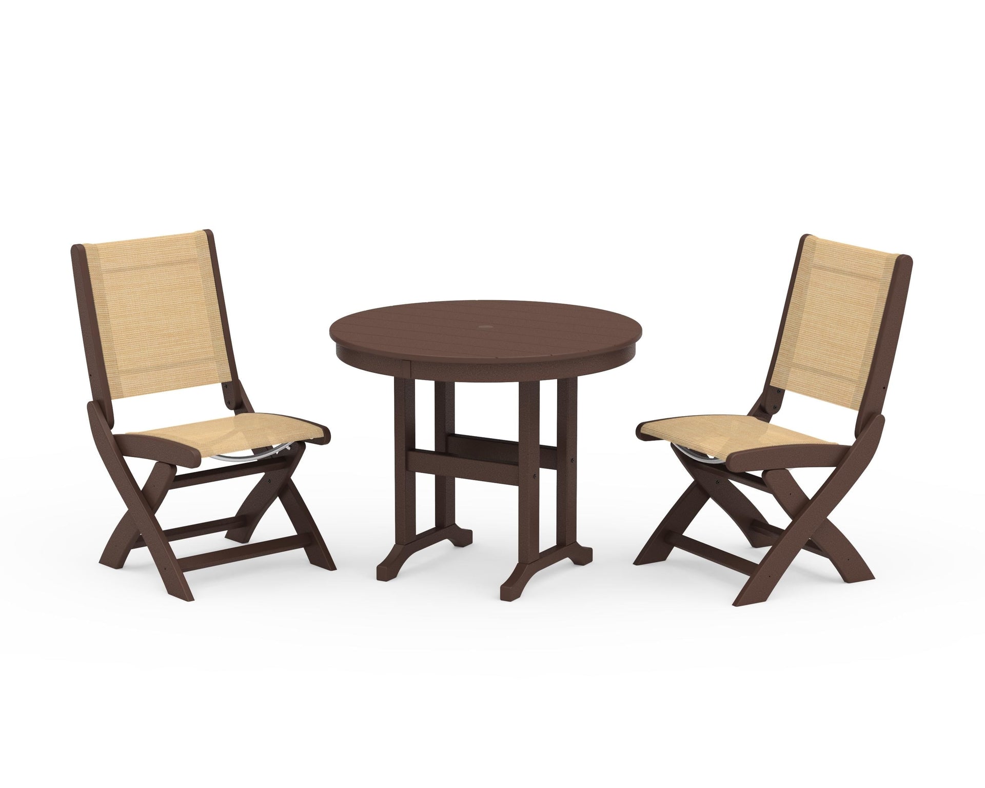 Coastal Folding Side Chair 3-Piece Round Dining Set
