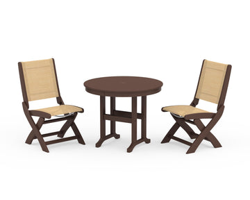 Coastal Folding Side Chair 3-Piece Round Dining Set