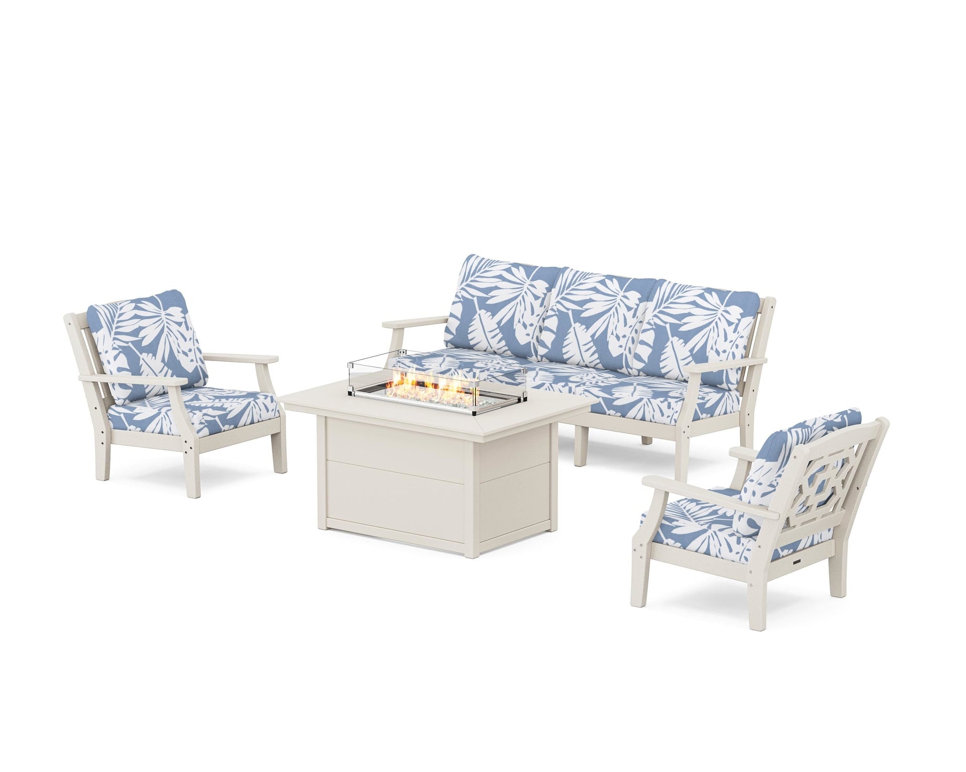 Chinoiserie Deep Seating Fire Pit Table Set