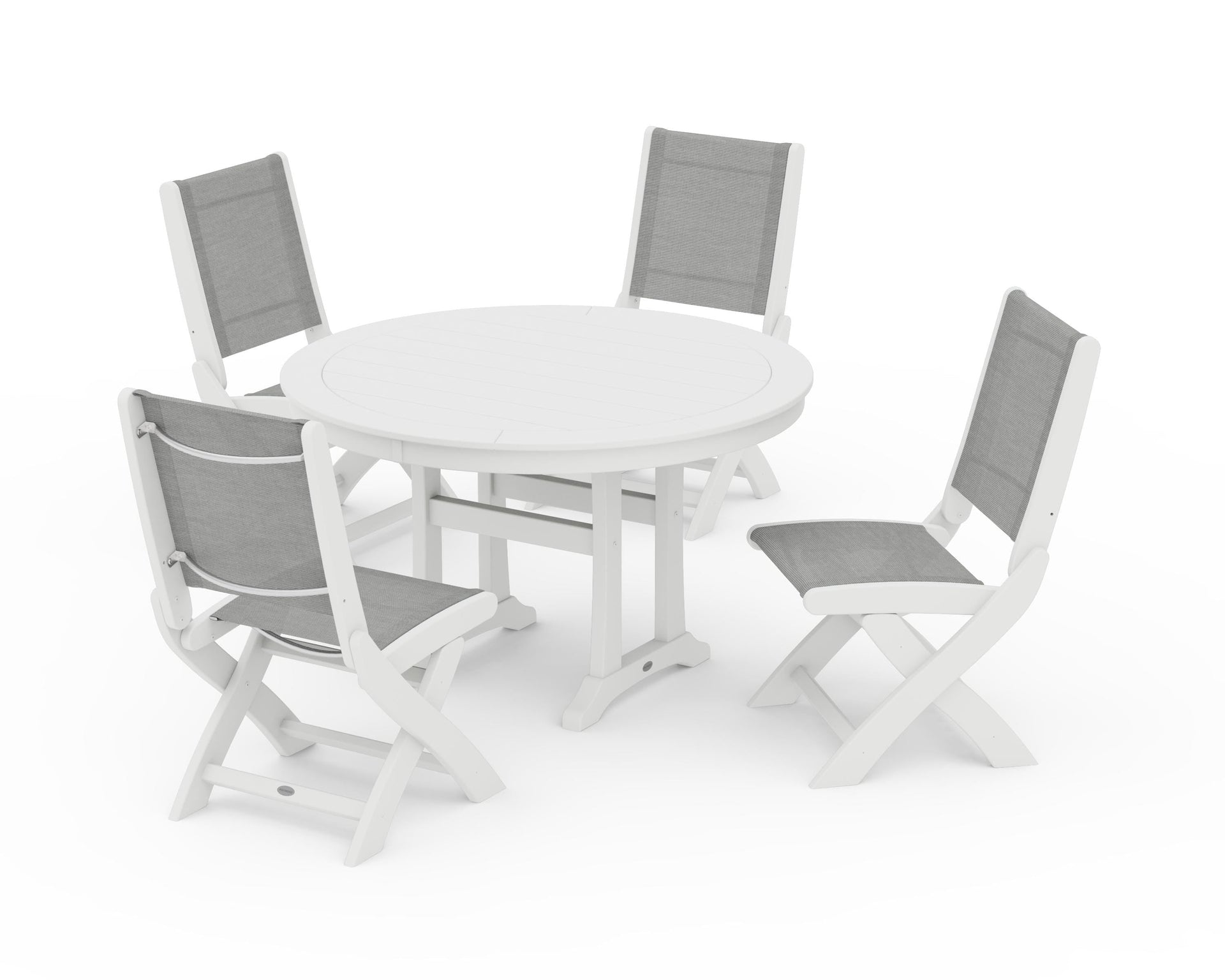 Coastal Folding Side Chair 5-Piece Round Dining Set With Trestle Legs