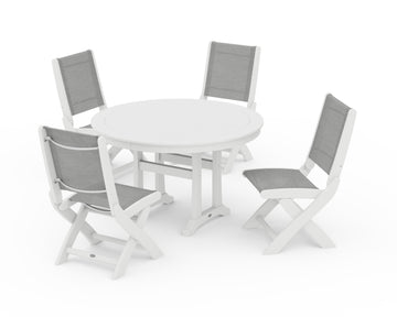 Coastal Folding Side Chair 5-Piece Round Dining Set With Trestle Legs