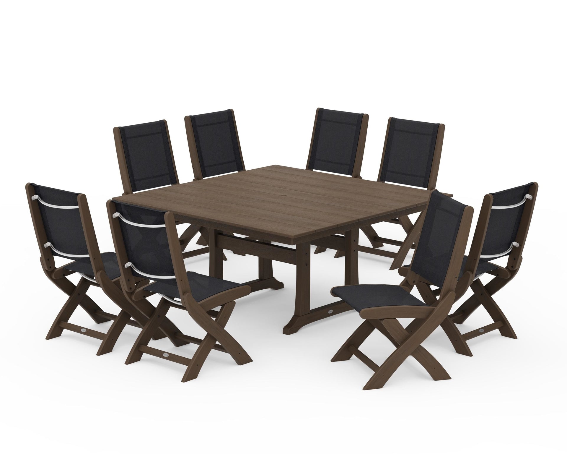 Coastal Folding Side Chair 9-Piece Farmhouse Dining Set
