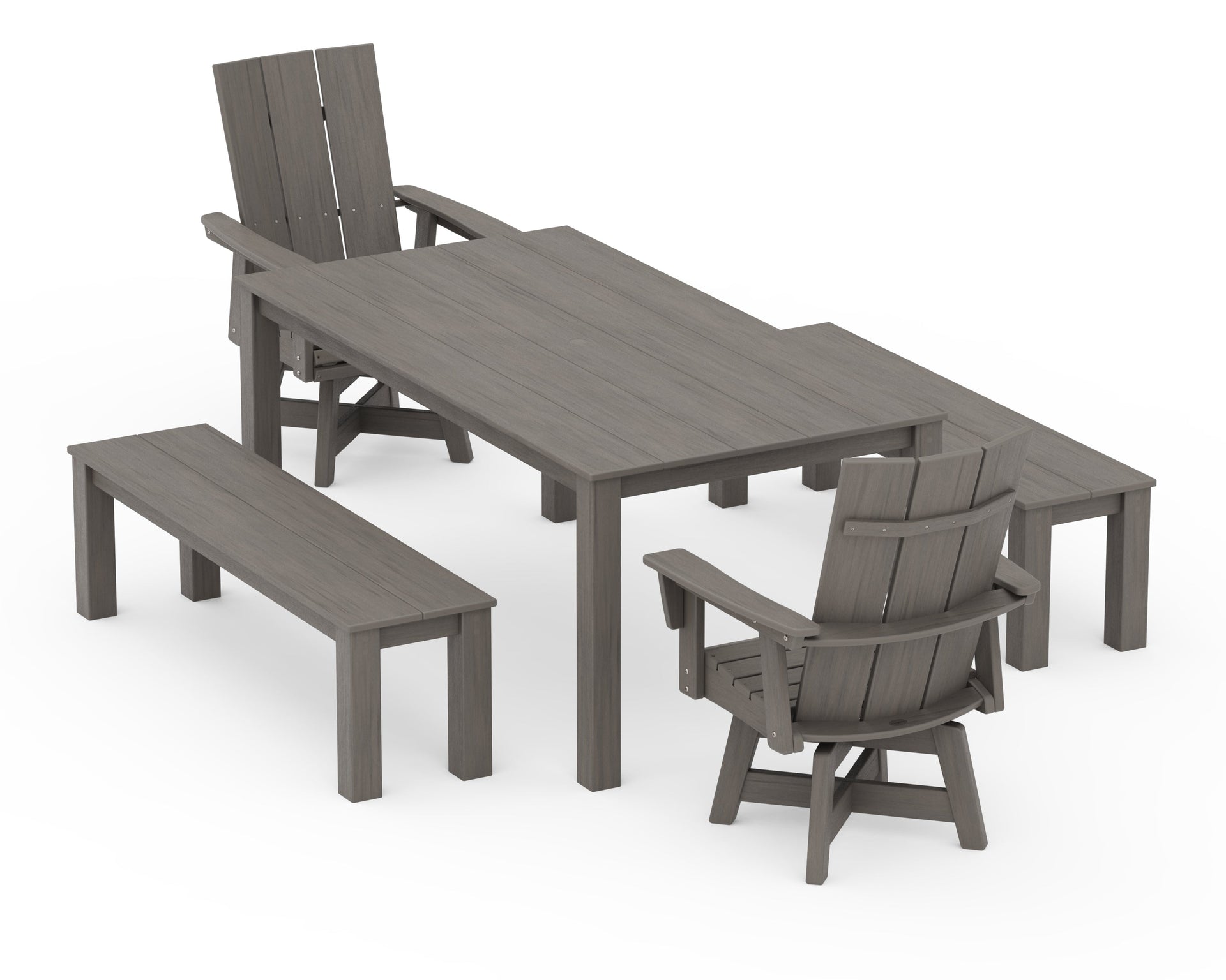 Modern Curveback Adirondack 5-Piece Parsons Swivel Dining Set with Benches