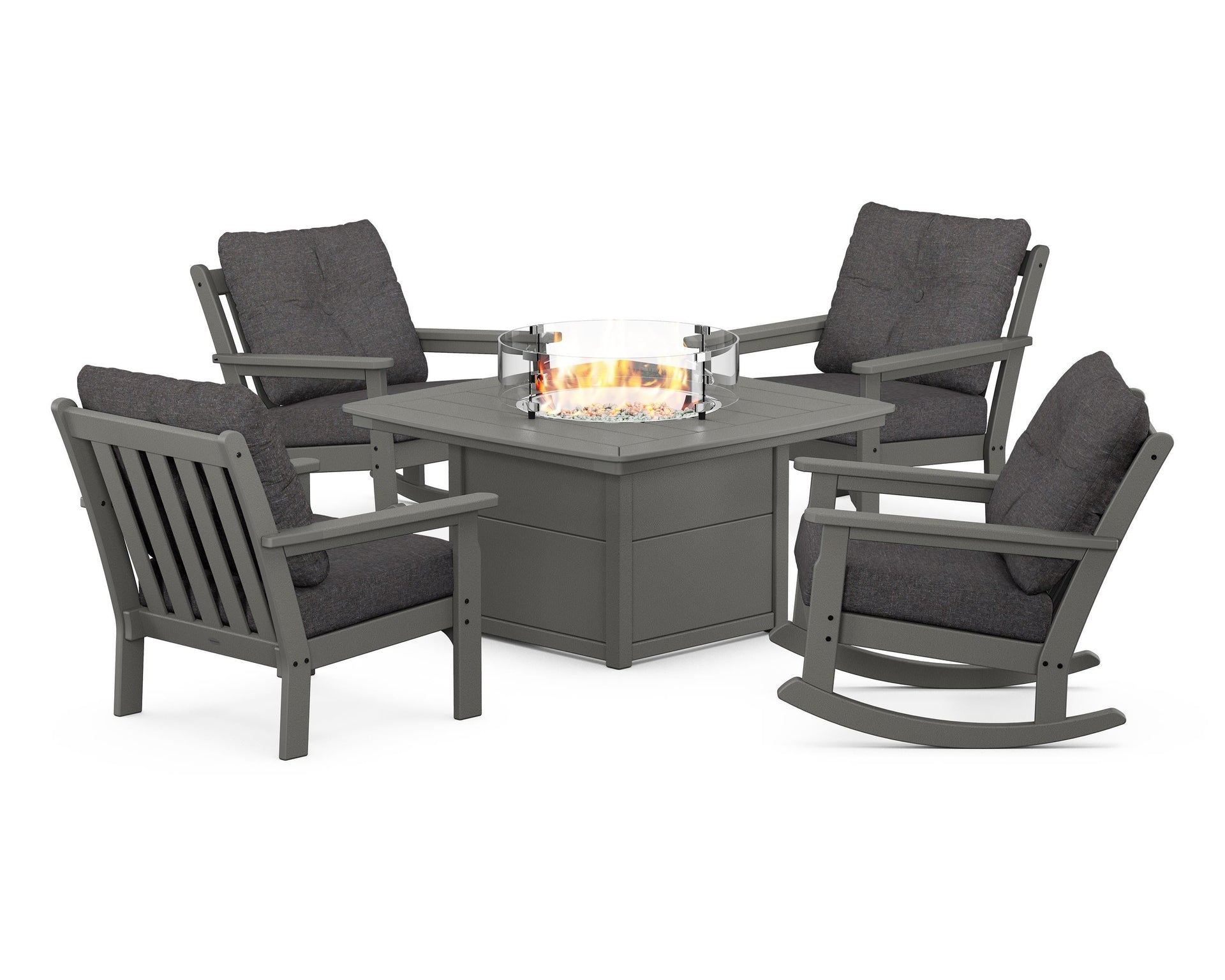 Vineyard 5-Piece Deep Seating Rocking Chair Conversation Set with Fire Pit Table