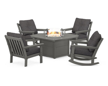 Vineyard 5-Piece Deep Seating Rocking Chair Conversation Set with Fire Pit Table
