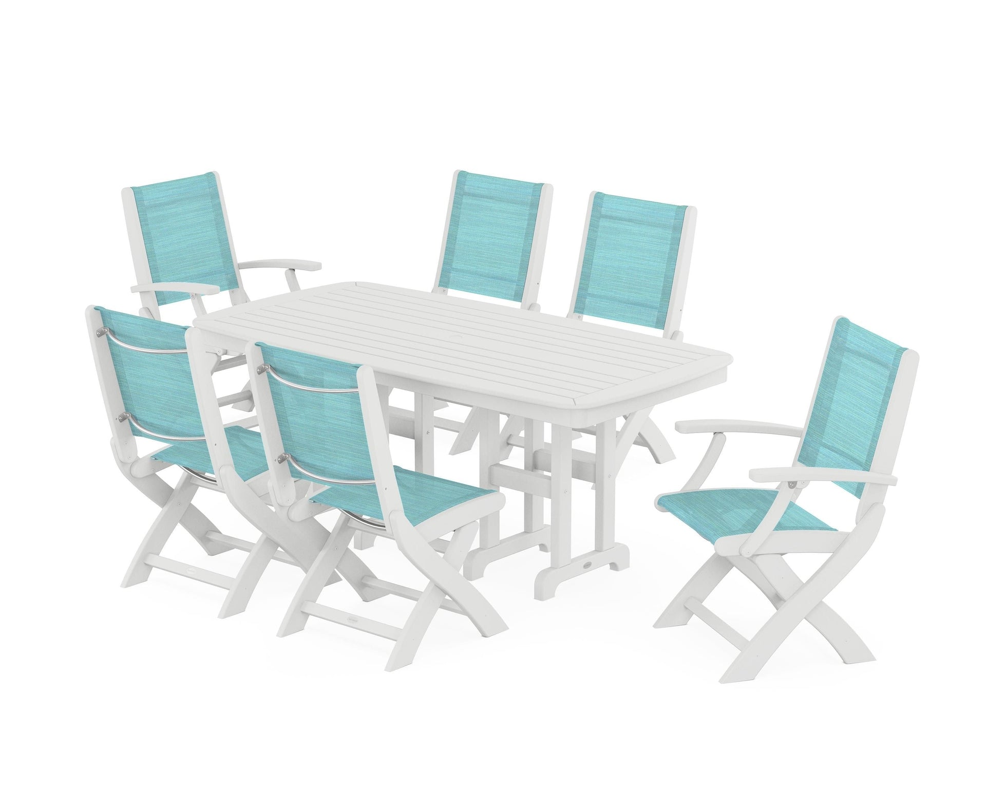 Coastal Folding Chair 7-Piece Dining Set