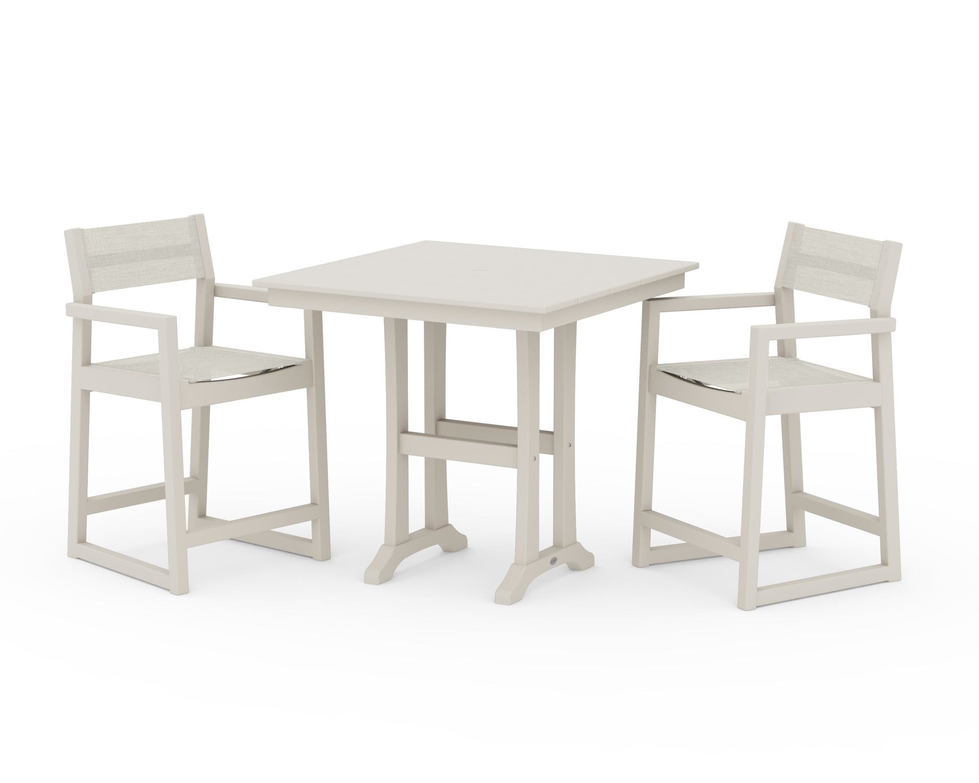 EDGE Sling Arm Chair 3-Piece Farmhouse Counter Set with Trestle Legs