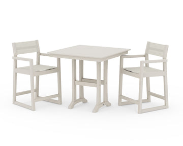 EDGE Sling Arm Chair 3-Piece Farmhouse Counter Set with Trestle Legs