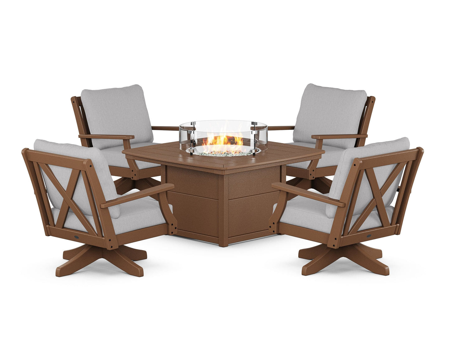 Braxton 5-Piece Deep Seating Swivel Conversation Set with Fire Pit Table