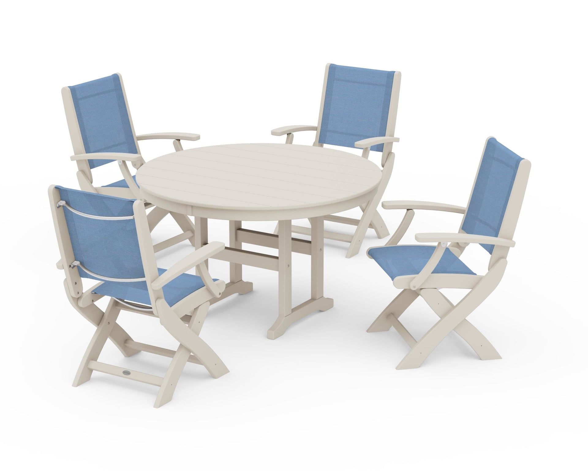 Coastal Folding Chair 5-Piece Round Dining Set
