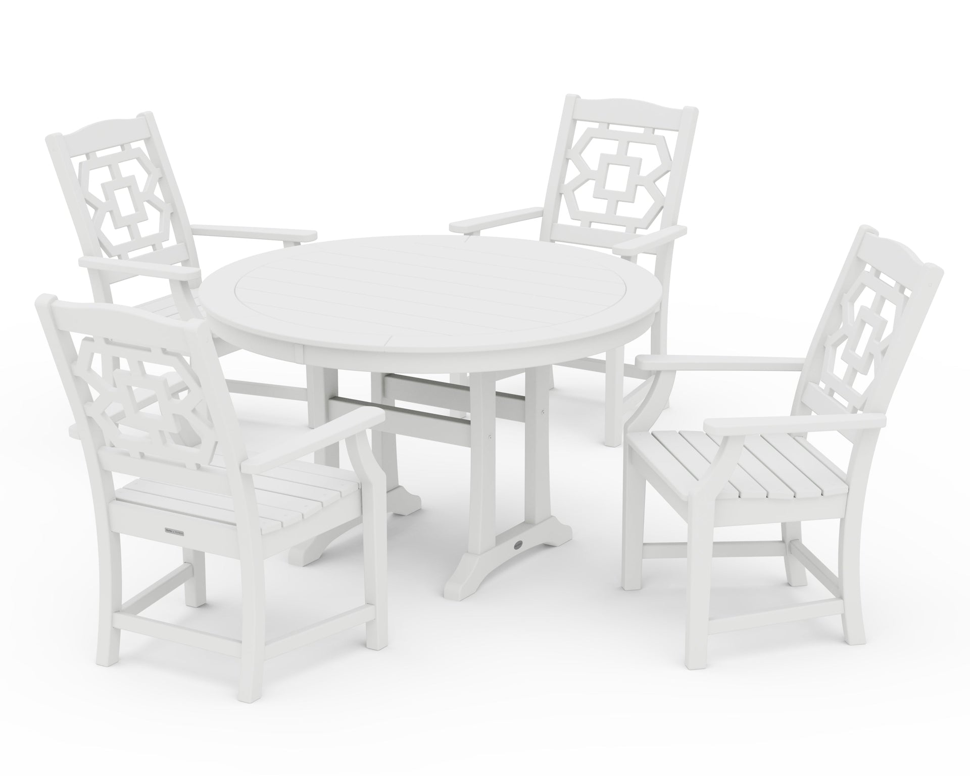 Chinoiserie 5-Piece Round Dining Set with Trestle Legs