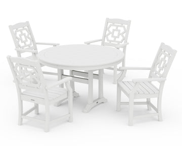 Chinoiserie 5-Piece Round Dining Set with Trestle Legs