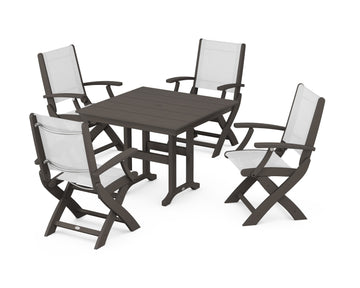 Coastal Folding Chair 5-Piece Farmhouse Dining Set