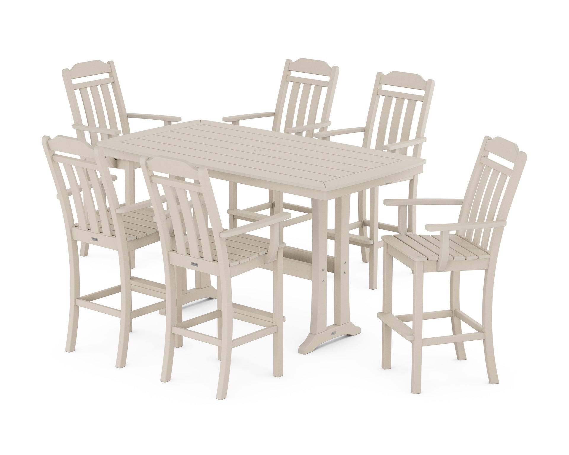 Cottage Arm Chair 7-Piece Bar Set with Trestle Legs