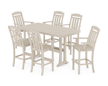 Cottage Arm Chair 7-Piece Bar Set with Trestle Legs