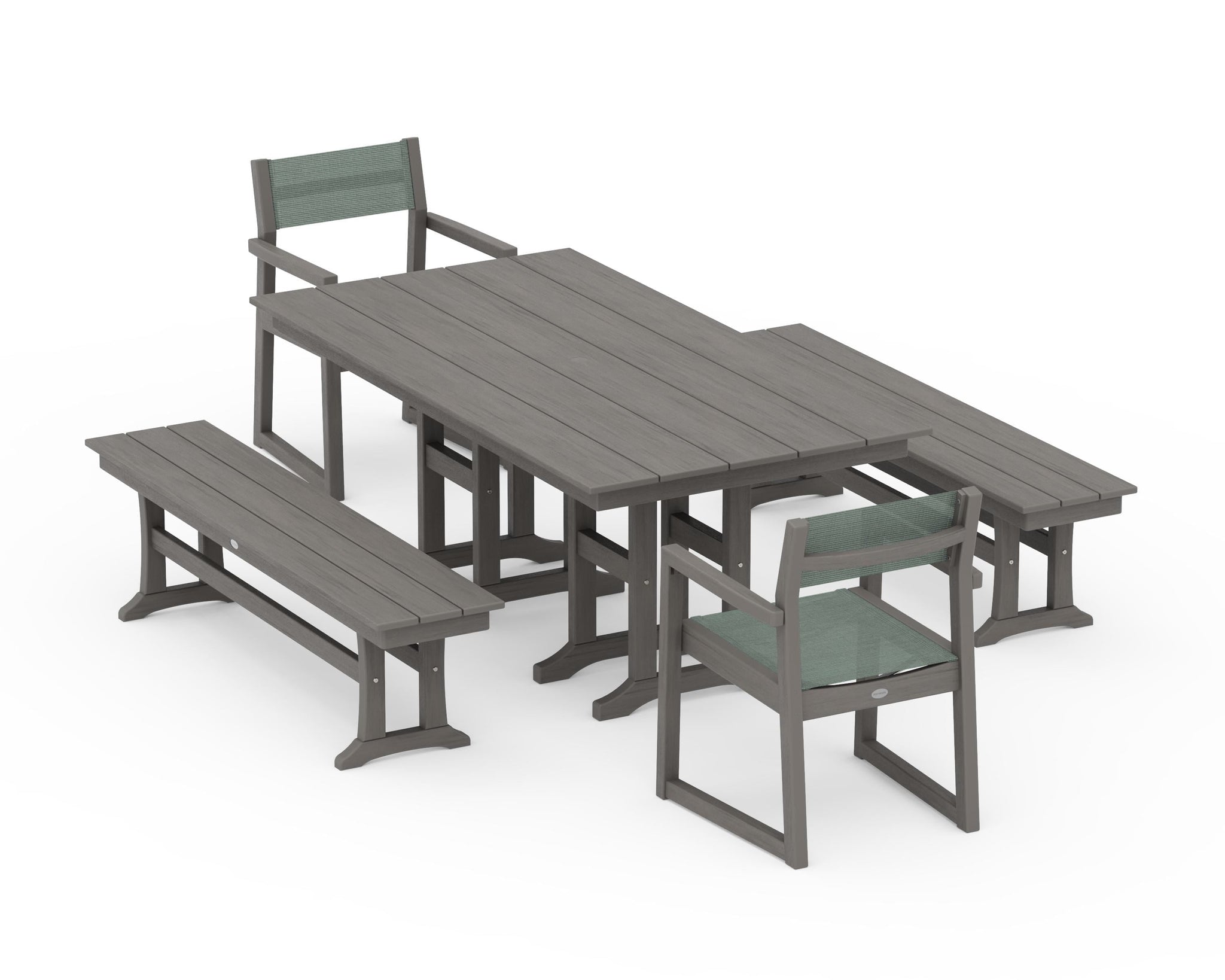 EDGE Sling Arm Chair 5-Piece Farmhouse Dining Set with Benches