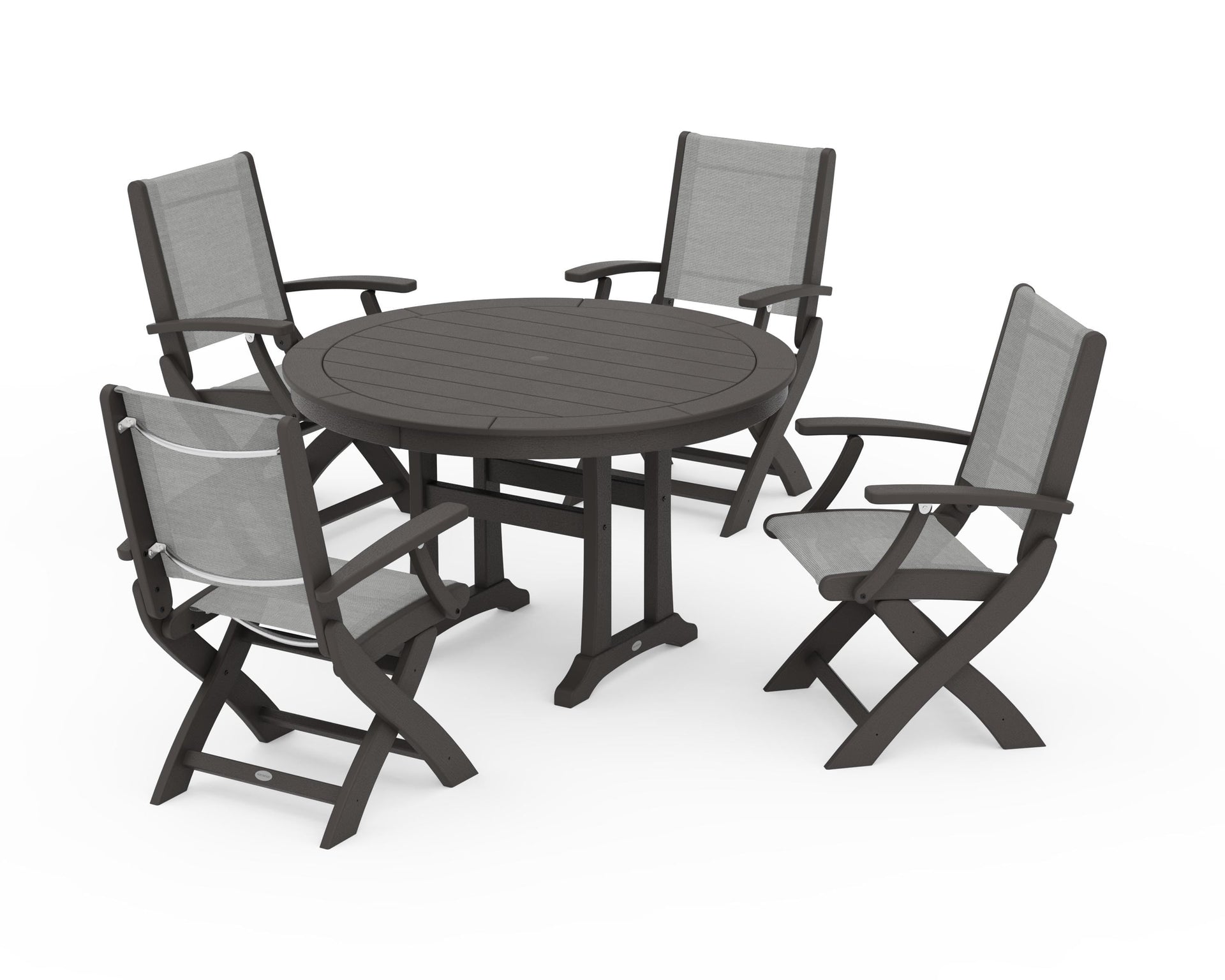 Coastal Folding Chair 5-Piece Round Dining Set with Trestle Legs