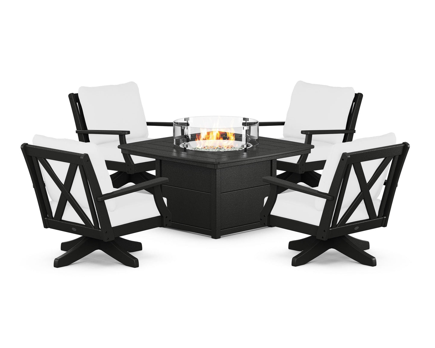Braxton 5-Piece Deep Seating Swivel Conversation Set with Fire Pit Table
