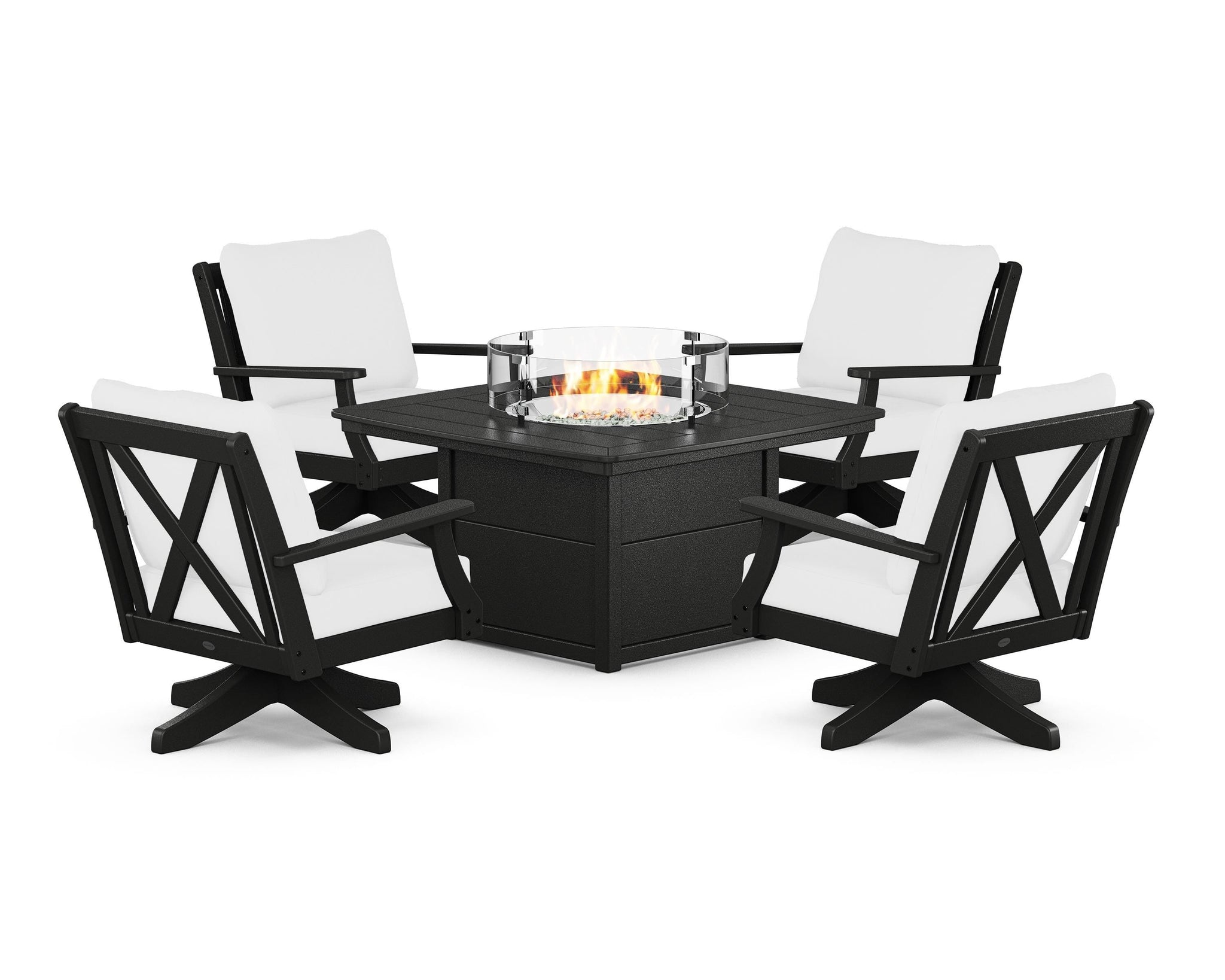 Braxton 5-Piece Deep Seating Swivel Conversation Set with Fire Pit Table