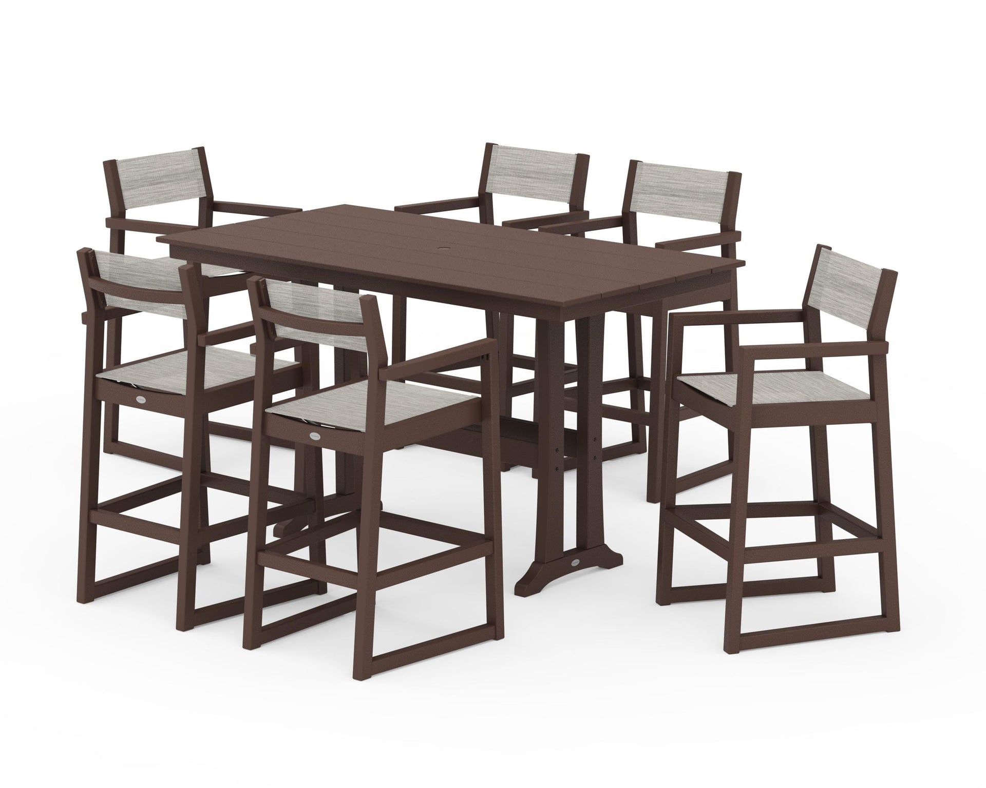 EDGE Sling Arm Chair 7-Piece Farmhouse Bar Set with Trestle Legs