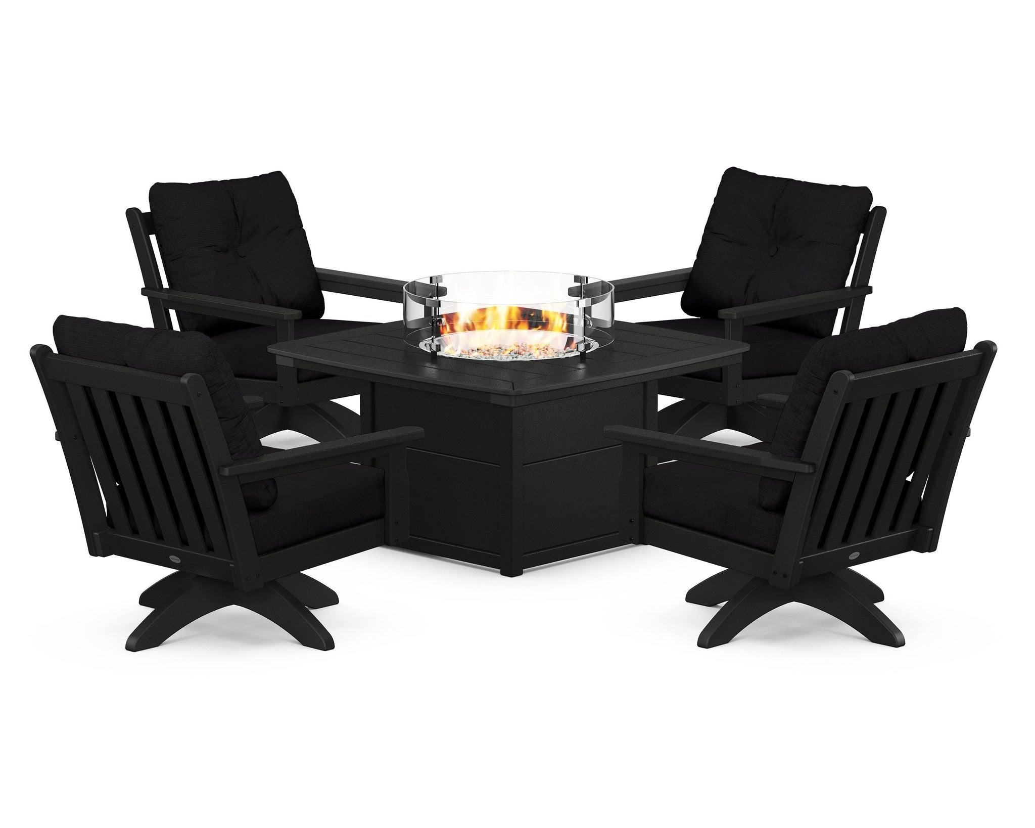 Vineyard 5-Piece Deep Seating Swivel Conversation Set with Fire Pit Table