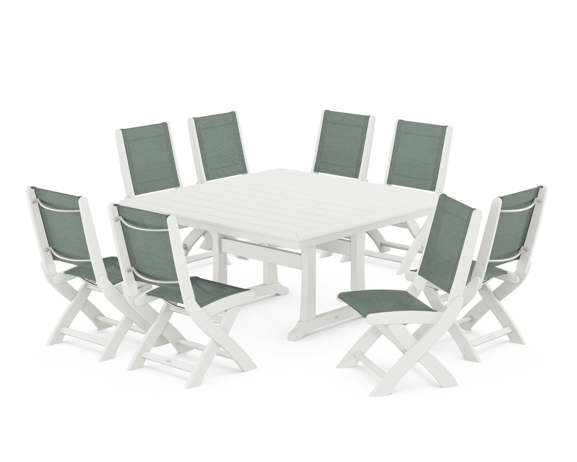 Coastal Folding Side Chair 9-Piece Dining Set with Trestle Legs