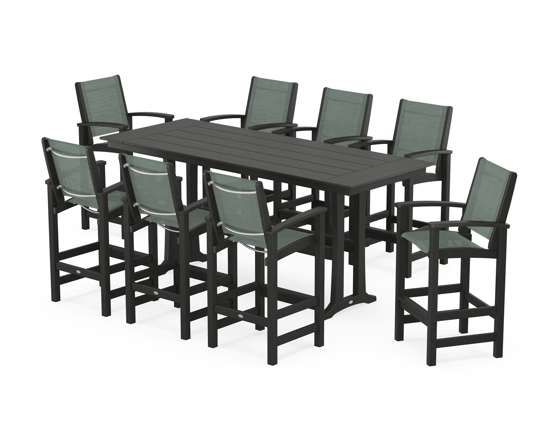 Coastal 9-Piece Farmhouse Bar Set with Trestle Legs