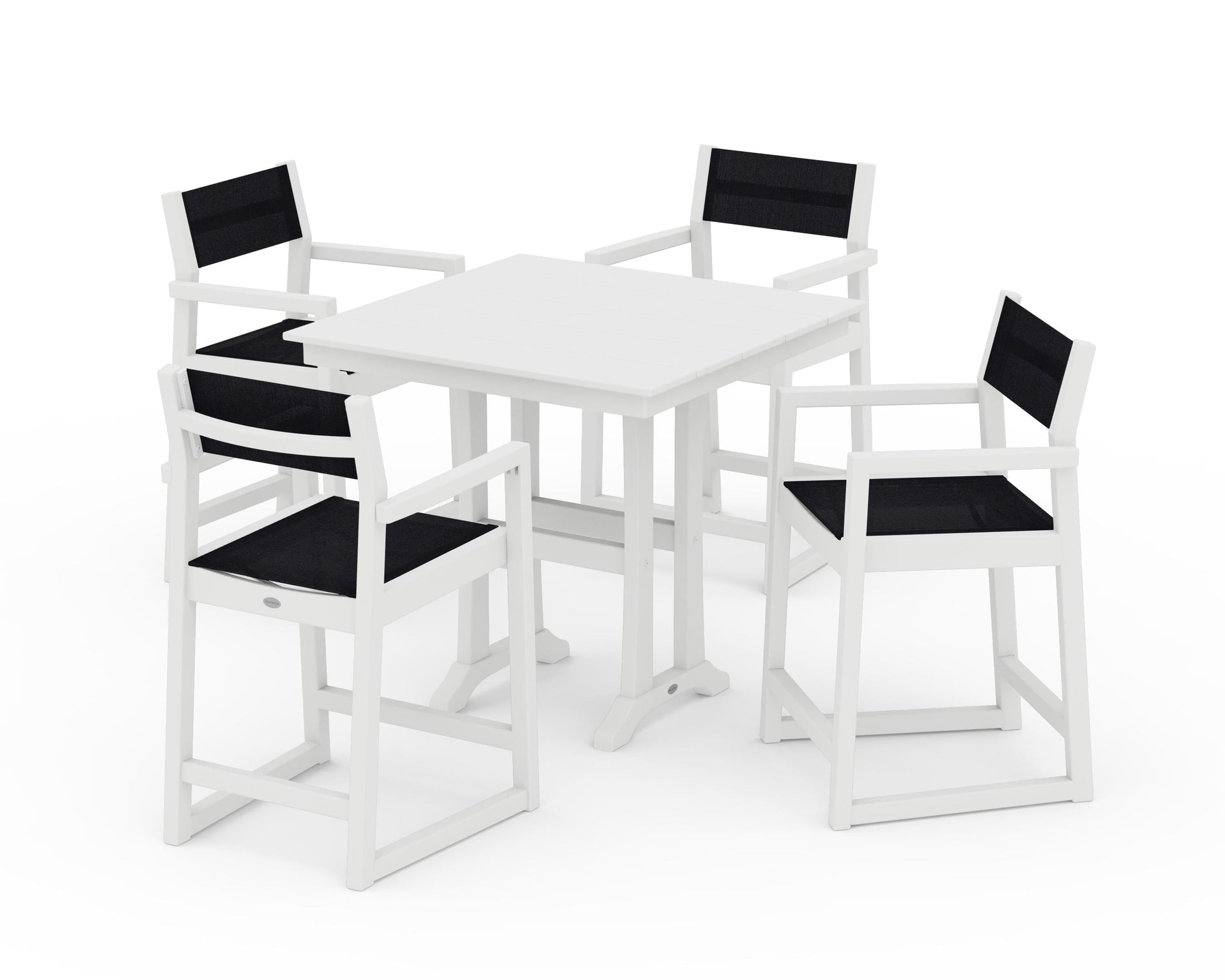 EDGE Sling Arm Chair 5-Piece Farmhouse Counter Set with Trestle Legs