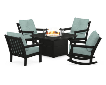 Vineyard 5-Piece Deep Seating Rocking Chair Conversation Set with Fire Pit Table