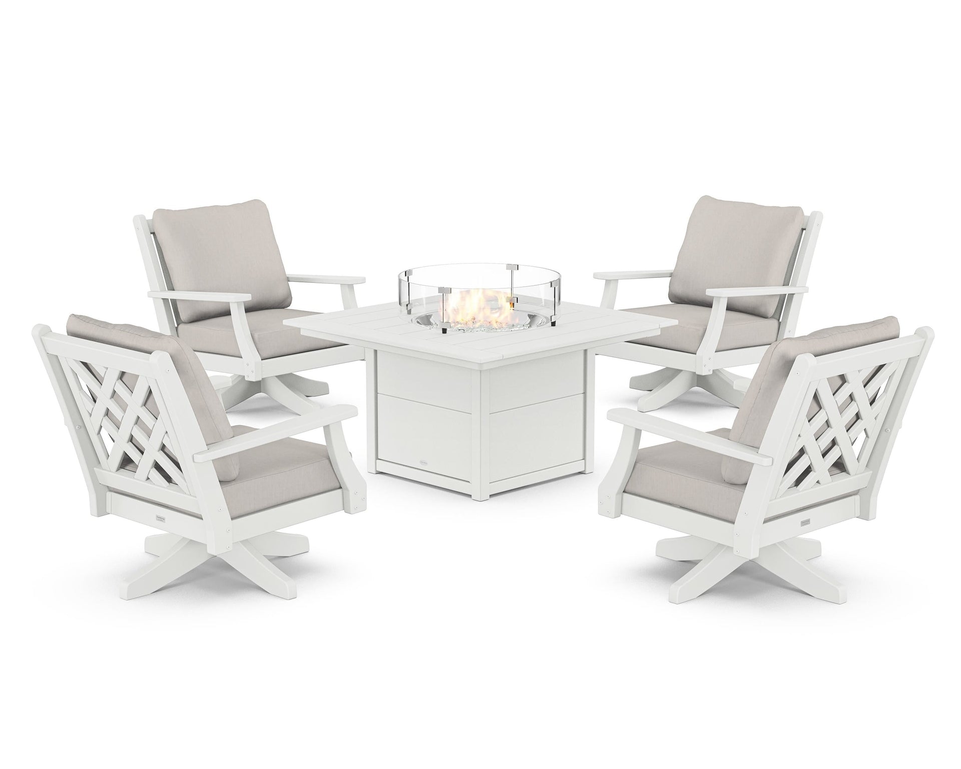 Wovendale 5-Piece Deep Seating Swivel Conversation Set with Fire Pit Table