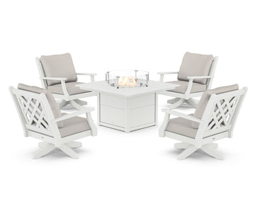 Wovendale 5-Piece Deep Seating Swivel Conversation Set with Fire Pit Table