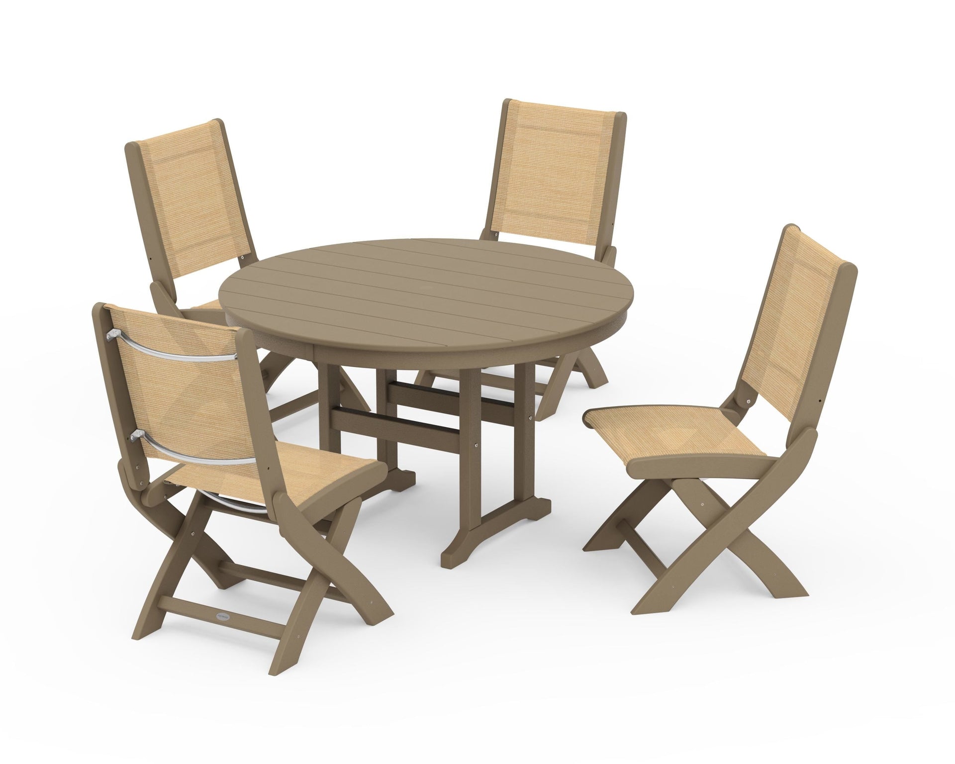 Coastal Folding Side Chair 5-Piece Round Dining Set