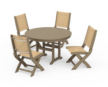 Coastal Folding Side Chair 5-Piece Round Dining Set