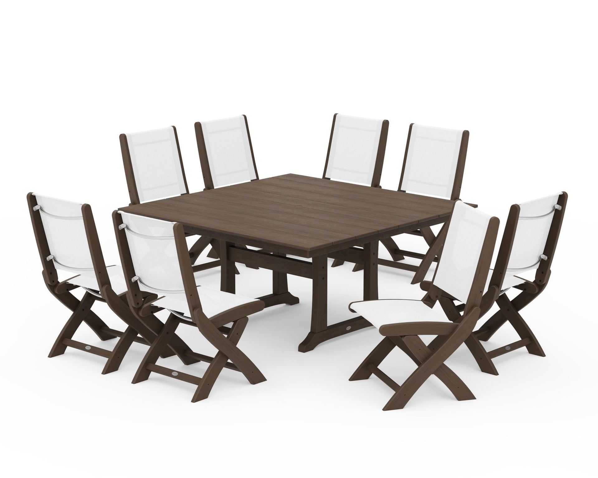 Coastal Folding Side Chair 9-Piece Farmhouse Dining Set