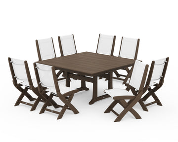 Coastal Folding Side Chair 9-Piece Farmhouse Dining Set