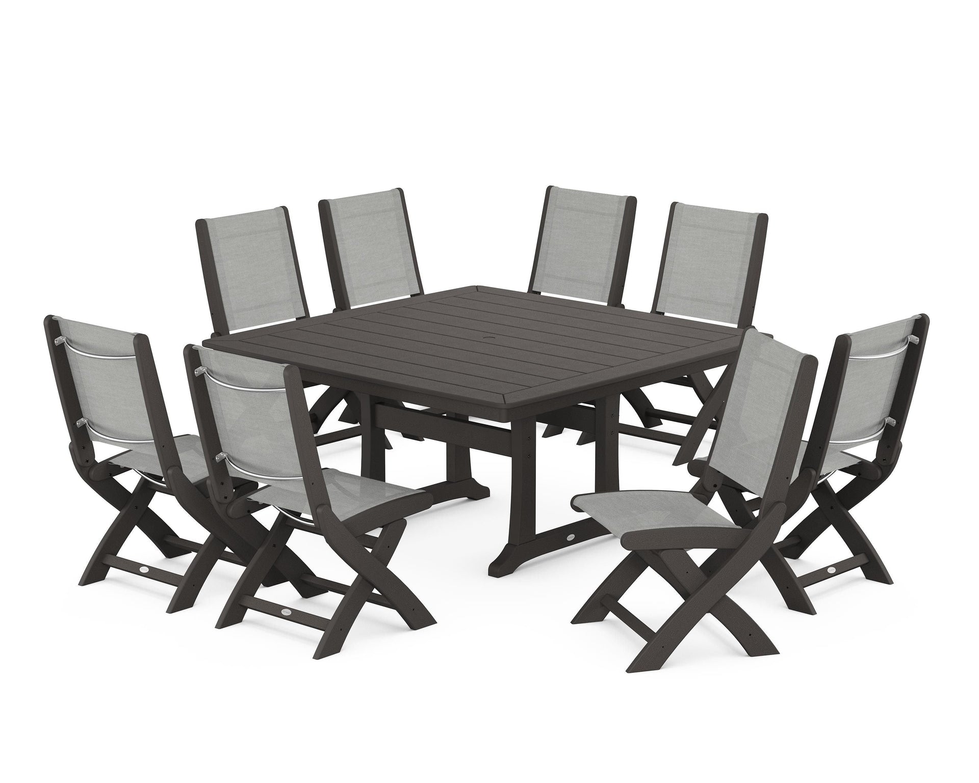 Coastal Folding Side Chair 9-Piece Dining Set with Trestle Legs