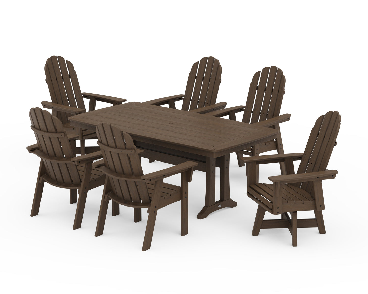 Vineyard Curveback Adirondack Swivel Chair 7-Piece Dining Set with Trestle Legs