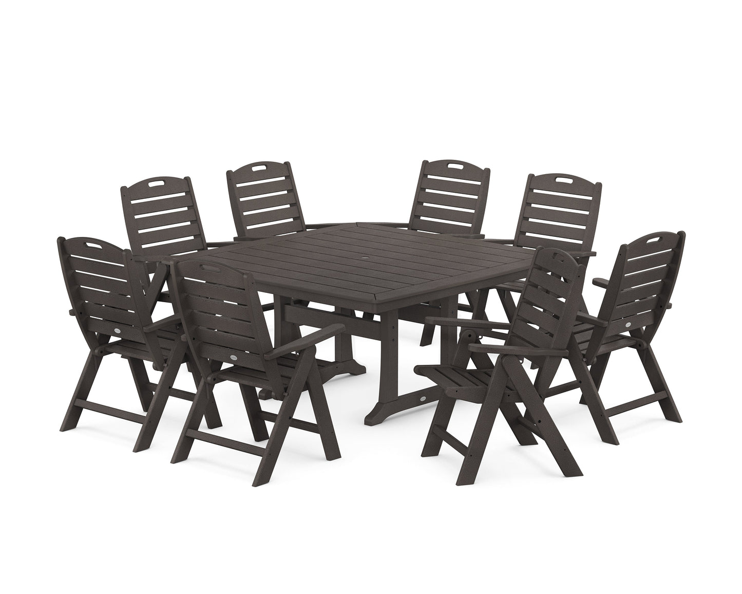 Nautical Highback 9-Piece Square Dining Set with Trestle Legs