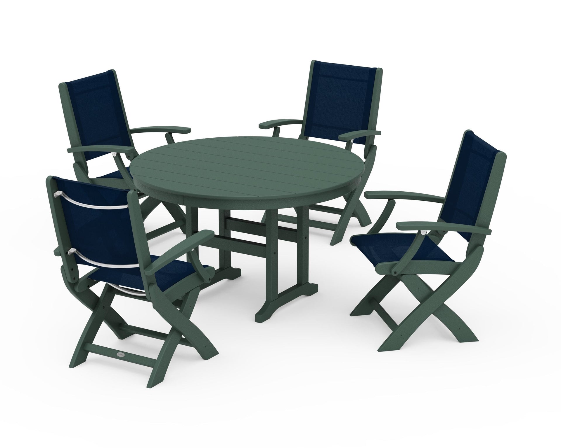 Coastal Folding Chair 5-Piece Round Dining Set