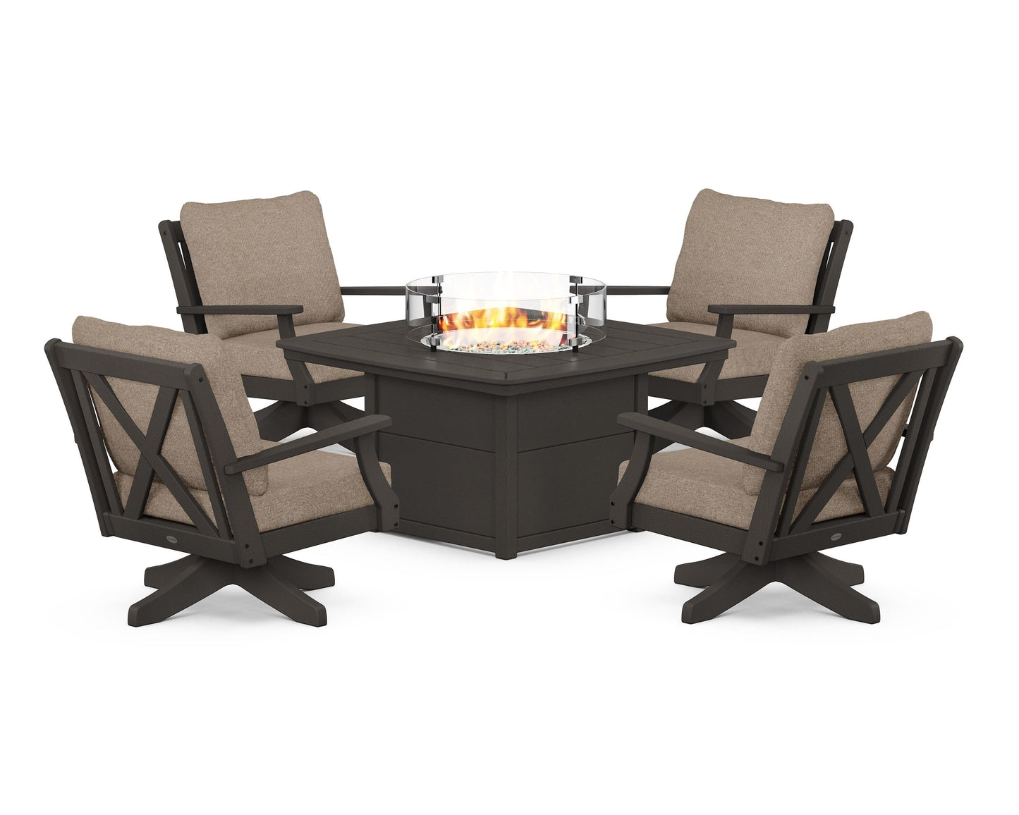 Braxton 5-Piece Deep Seating Swivel Conversation Set with Fire Pit Table
