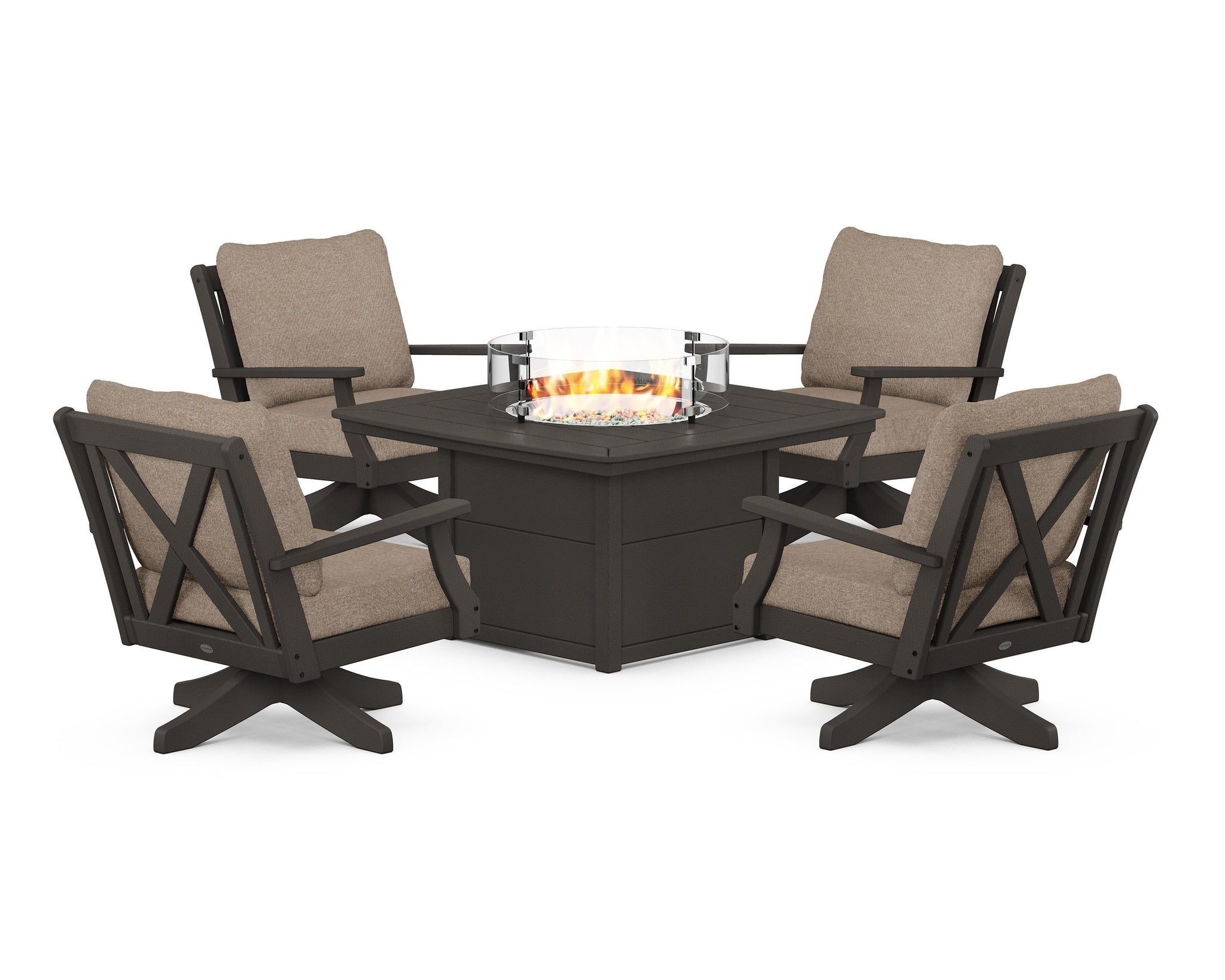 Braxton 5-Piece Deep Seating Swivel Conversation Set with Fire Pit Table