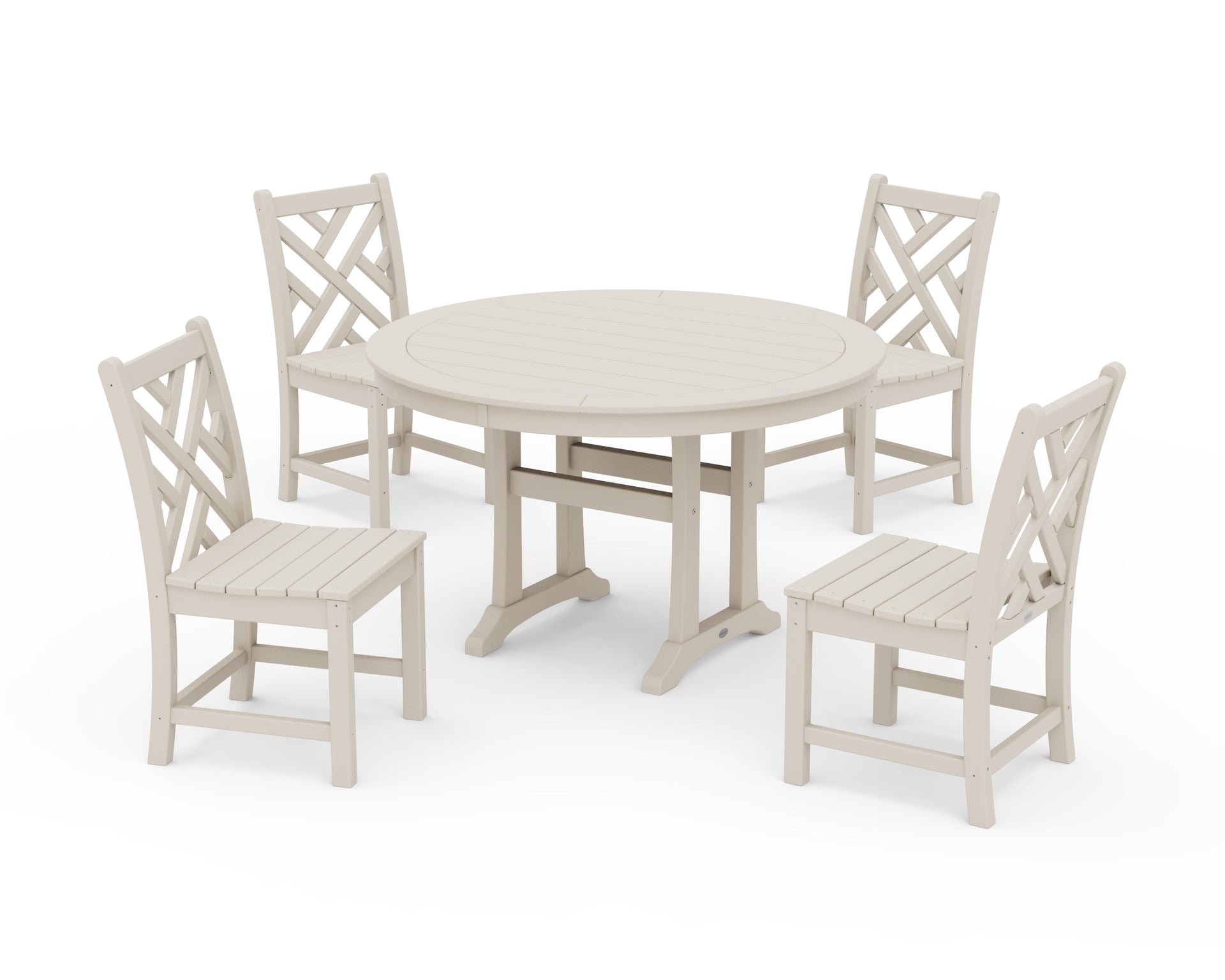 Chippendale Side Chair 5-Piece Round Dining Set With Trestle Legs
