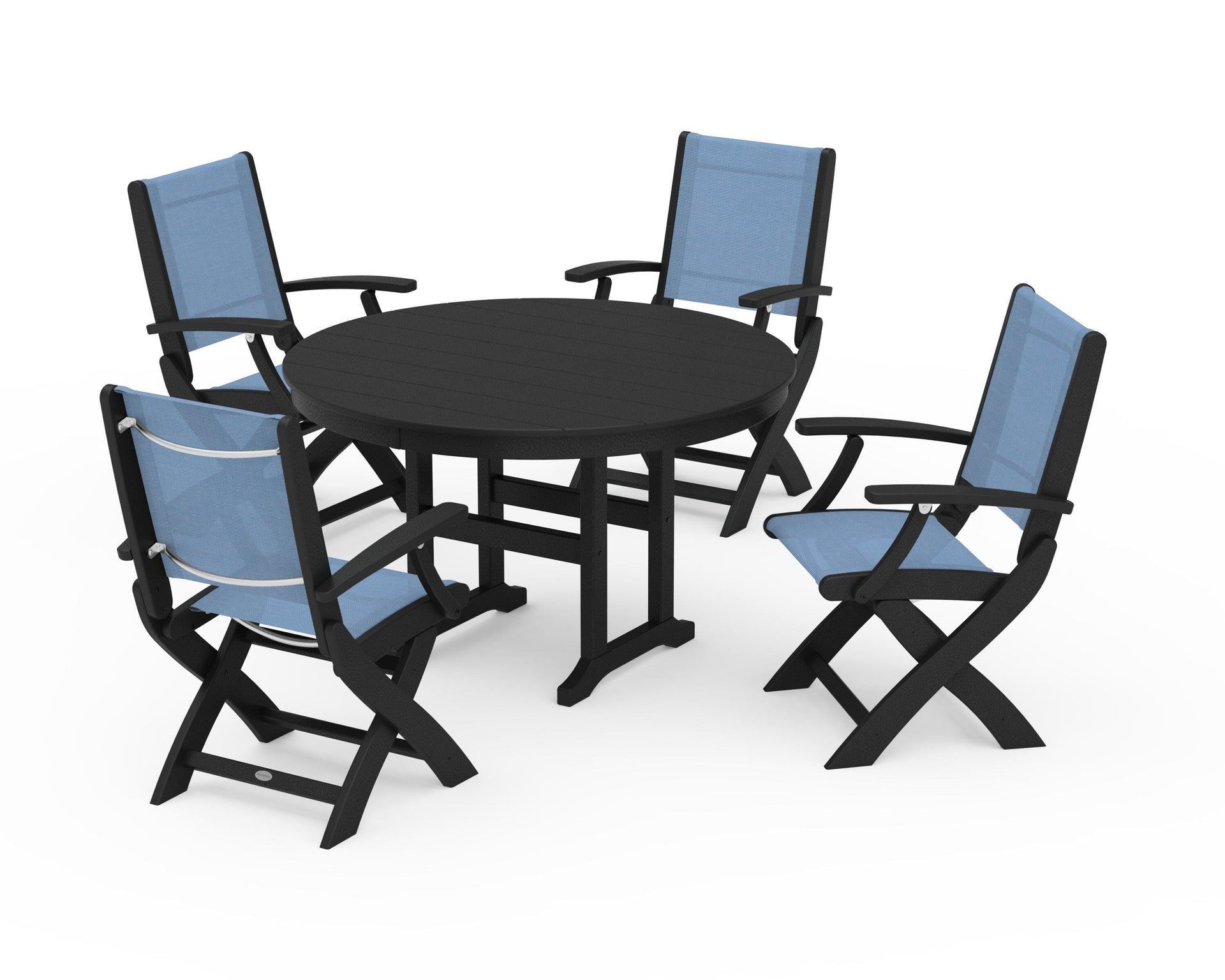 Coastal Folding Chair 5-Piece Round Dining Set
