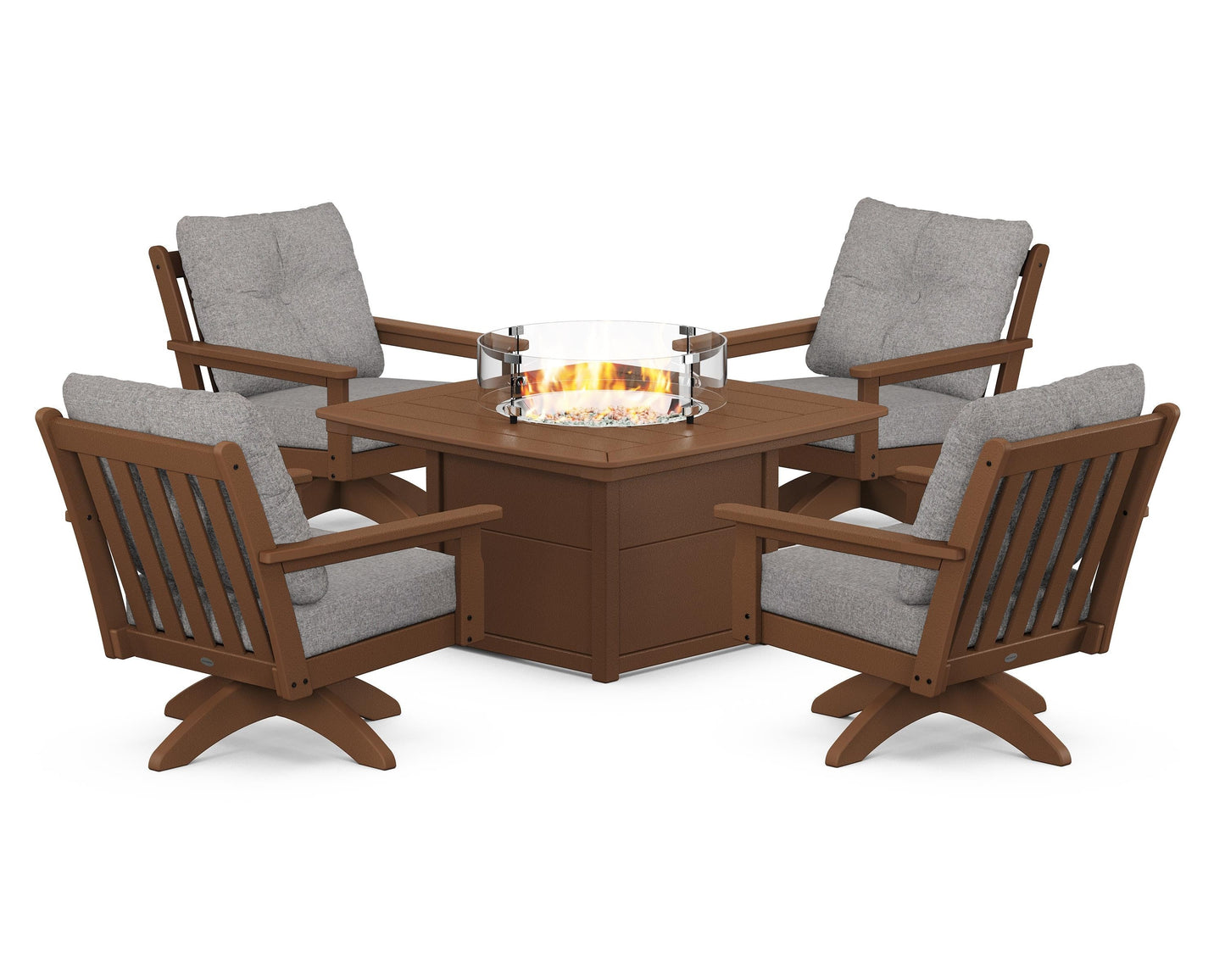 Vineyard 5-Piece Deep Seating Swivel Conversation Set with Fire Pit Table