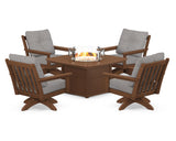 Vineyard 5-Piece Deep Seating Swivel Conversation Set with Fire Pit Table
