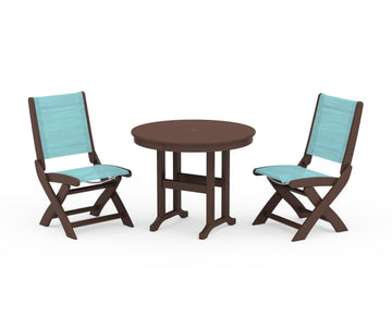 Coastal Folding Side Chair 3-Piece Round Dining Set