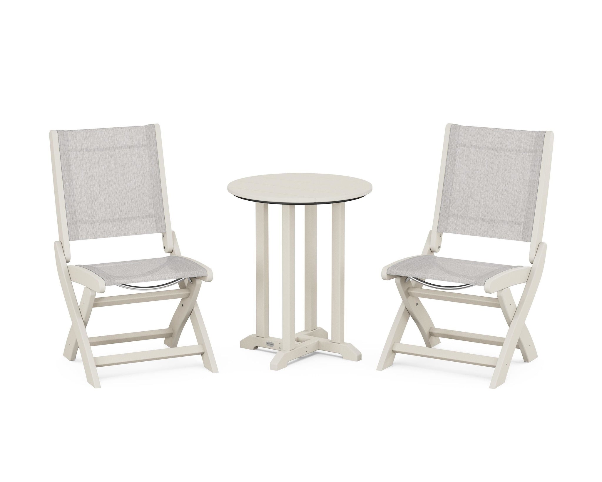 Coastal Folding Side Chair 3-Piece Round Bistro Dining Set