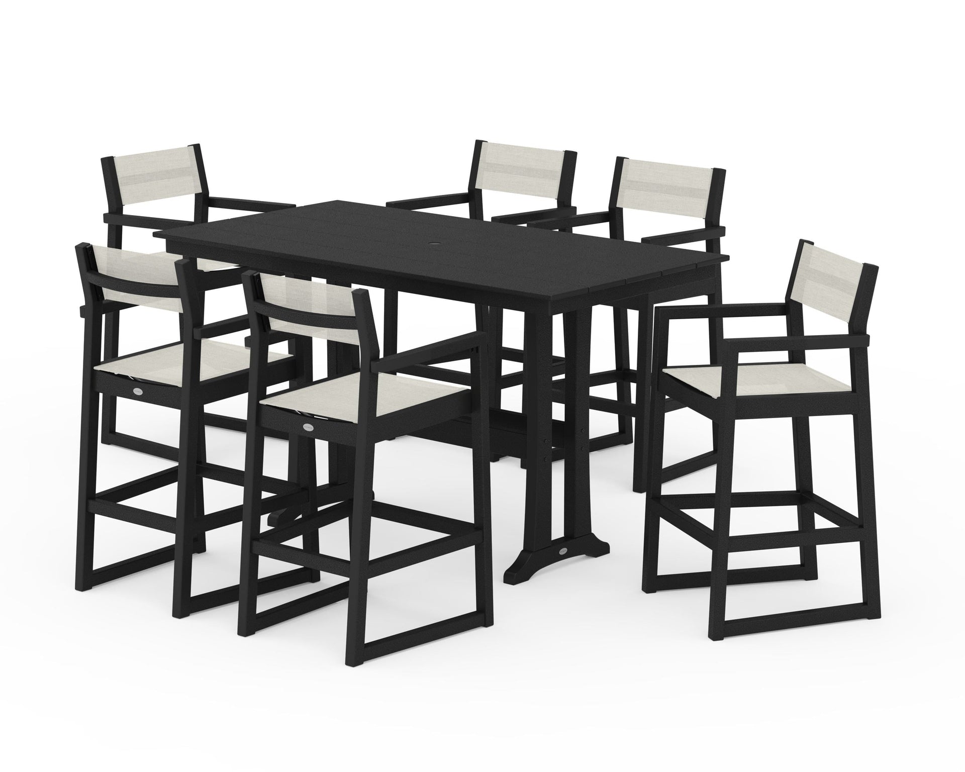 EDGE Sling Arm Chair 7-Piece Farmhouse Bar Set with Trestle Legs