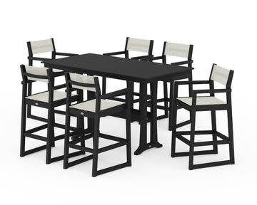 EDGE Sling Arm Chair 7-Piece Farmhouse Bar Set with Trestle Legs