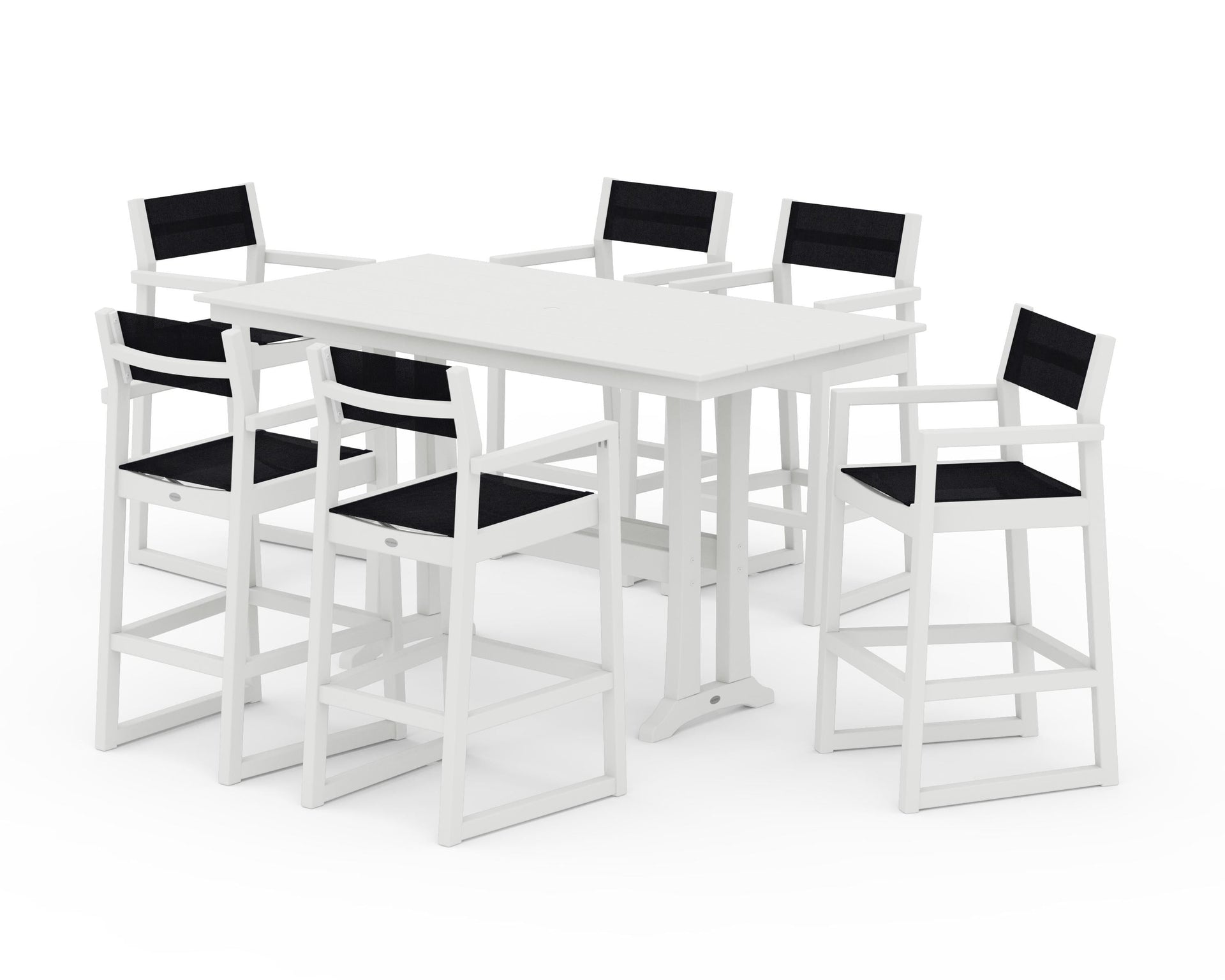 EDGE Sling Arm Chair 7-Piece Farmhouse Bar Set with Trestle Legs